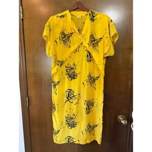 1960s Yellow and Black Print Bugia Silk and Acetate Dress Made in Italy